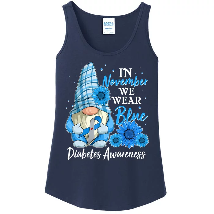 In November We Wear Blue Diabetes Awareness Blue Gnome Ladies Essential Tank