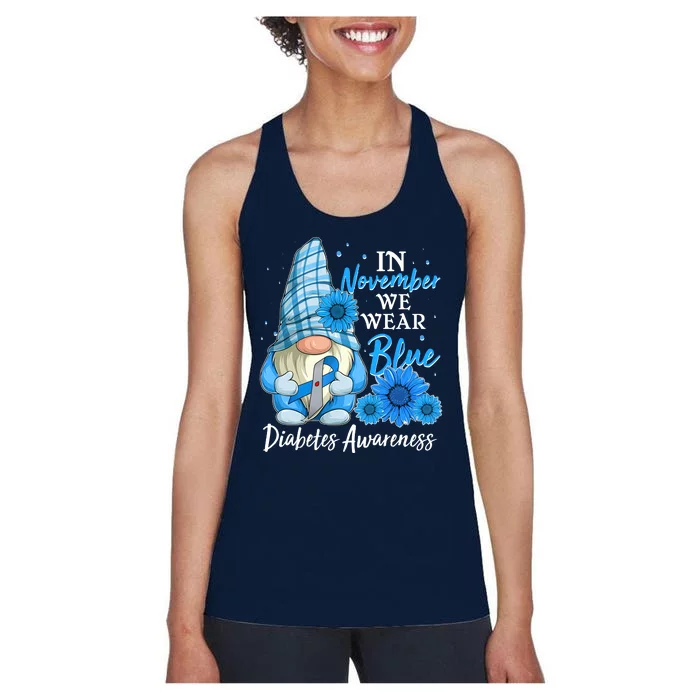 In November We Wear Blue Diabetes Awareness Blue Gnome Women's Racerback Tank