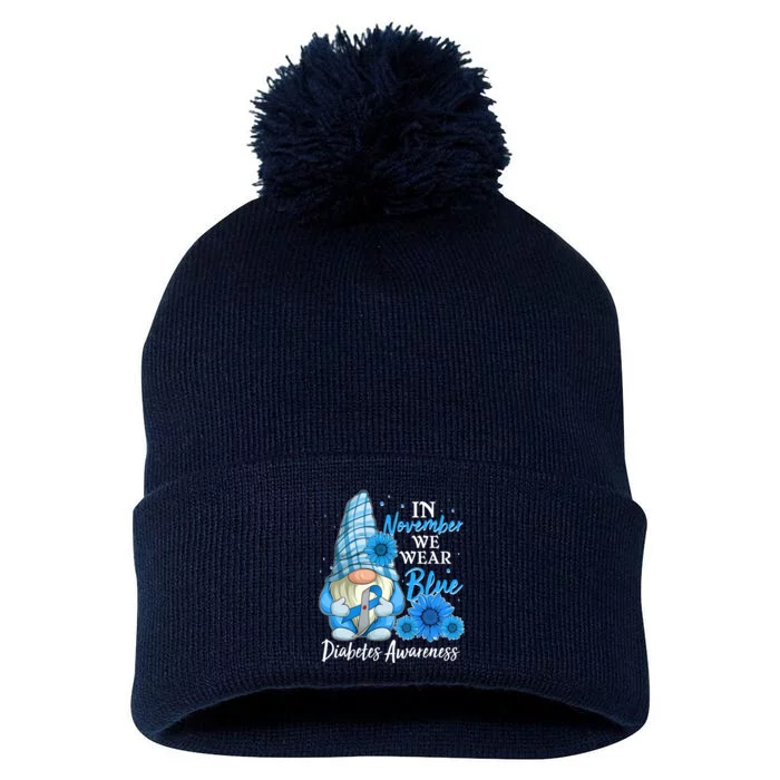 In November We Wear Blue Diabetes Awareness Blue Gnome Pom Pom 12in Knit Beanie