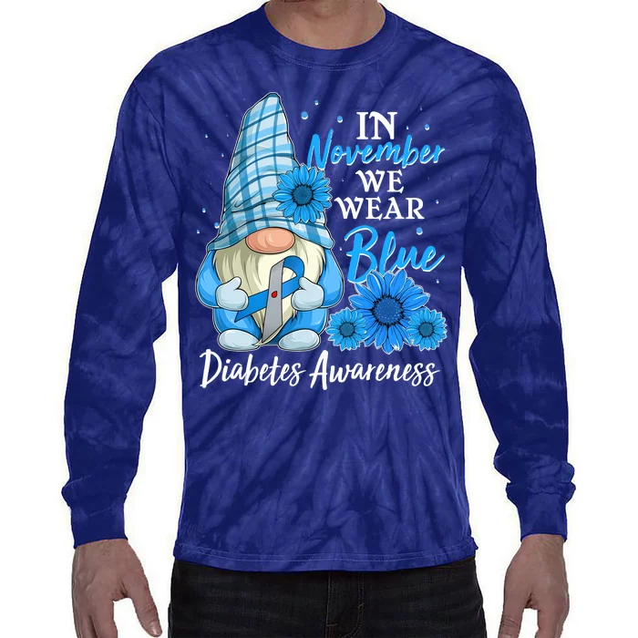 In November We Wear Blue Diabetes Awareness Blue Gnome Tie-Dye Long Sleeve Shirt