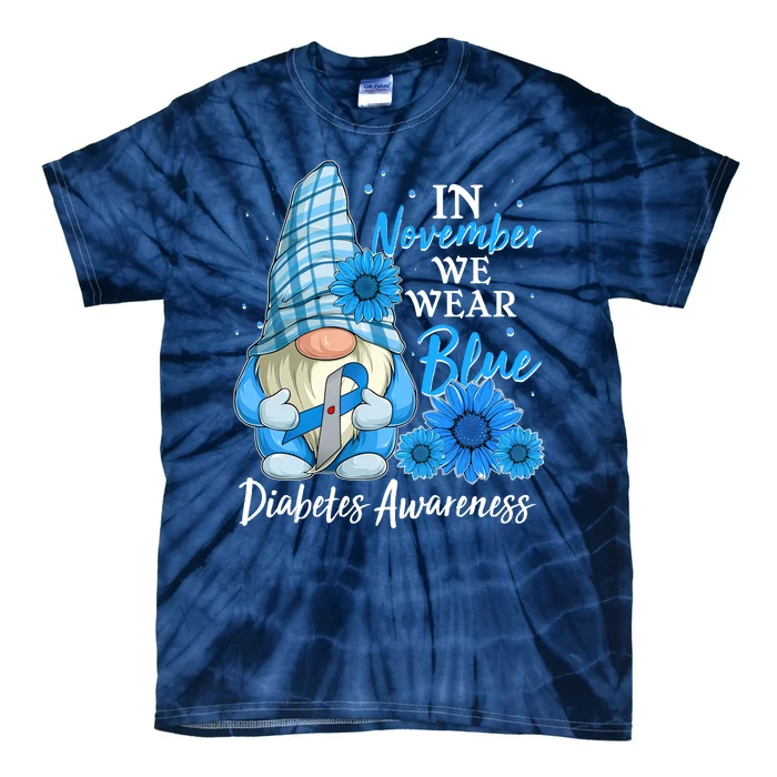 In November We Wear Blue Diabetes Awareness Blue Gnome Tie-Dye T-Shirt