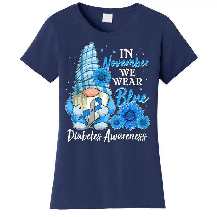 In November We Wear Blue Diabetes Awareness Blue Gnome Women's T-Shirt