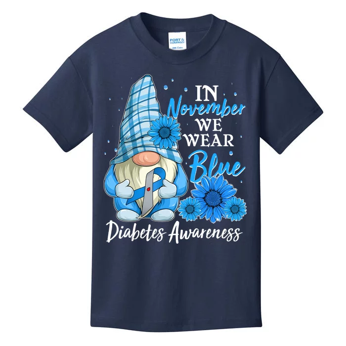 In November We Wear Blue Diabetes Awareness Blue Gnome Kids T-Shirt