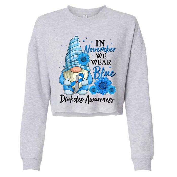 In November We Wear Blue Diabetes Awareness Blue Gnome Cropped Pullover Crew