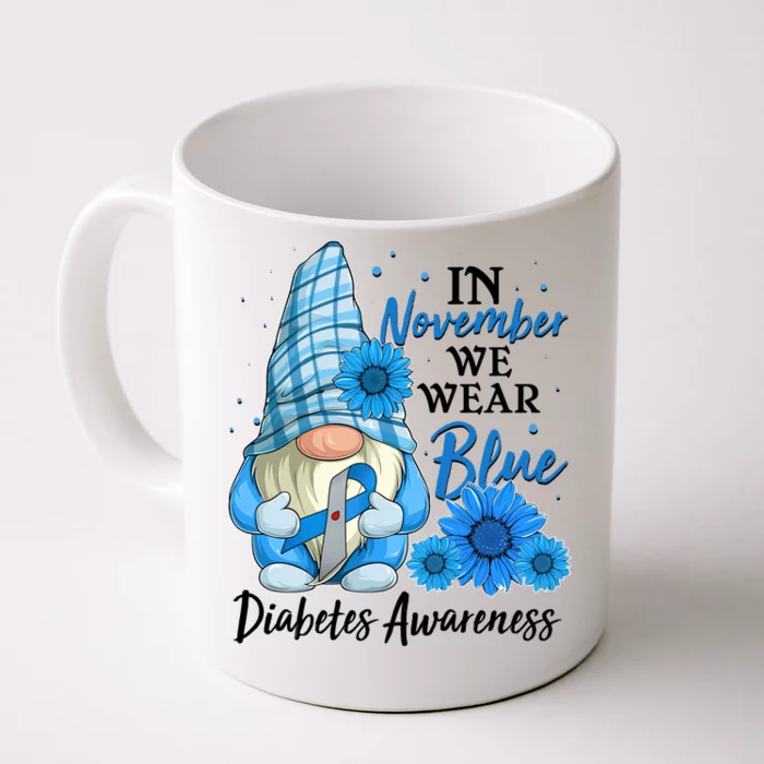 In November We Wear Blue Diabetes Awareness Blue Gnome Front & Back Coffee Mug