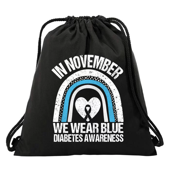 In November We Wear Blue Ribbon Diabetes Awareness Drawstring Bag