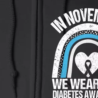 In November We Wear Blue Ribbon Diabetes Awareness Full Zip Hoodie