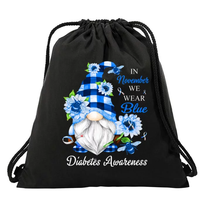 In November We Wear Blue Gnomes Diabetes Awareness Drawstring Bag