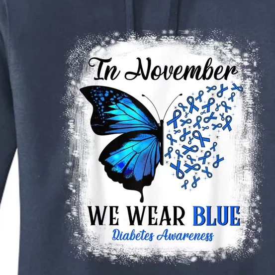 In November We Wear Blue Butterflies Diabetes Awareness Women's Pullover Hoodie