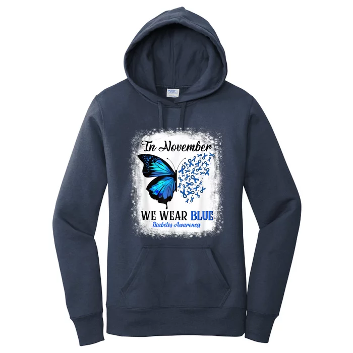 In November We Wear Blue Butterflies Diabetes Awareness Women's Pullover Hoodie