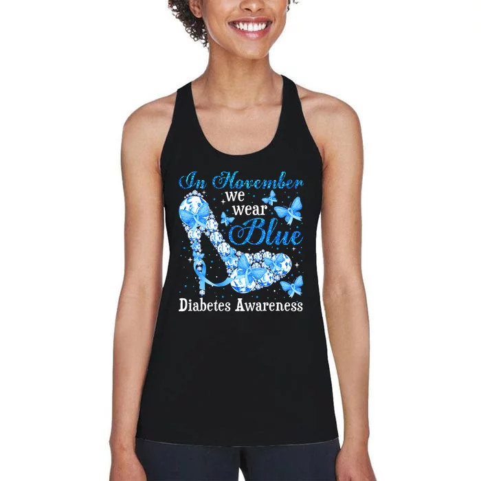 In November We Wear Blue Diabetes Awareness Cute Butterfly Women's Racerback Tank