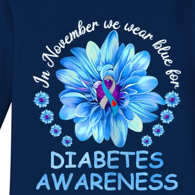 In November We Wear Blue Sunflower Diabetes Awareness Month Baby Long Sleeve Bodysuit