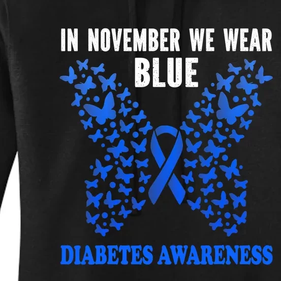 In November We Wear Blue Cure Diabetes Awareness Heart Women's Pullover Hoodie