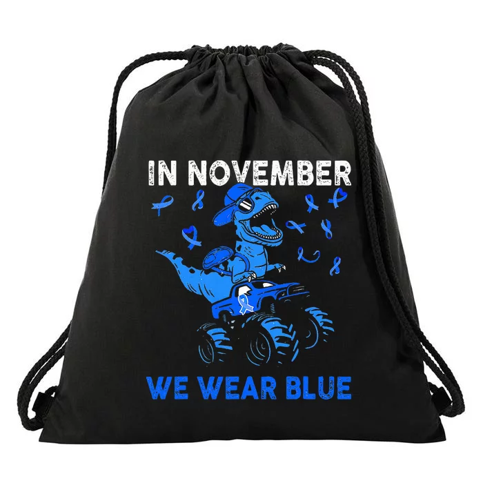 In November We Wear Blue Ribbon Diabetes Awareness Drawstring Bag