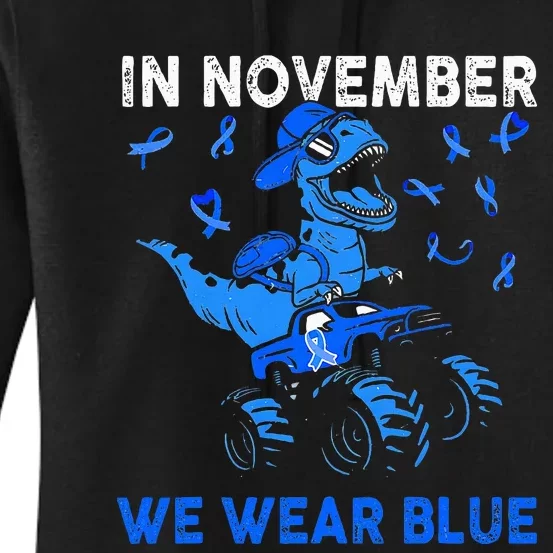 In November We Wear Blue Ribbon Diabetes Awareness Women's Pullover Hoodie