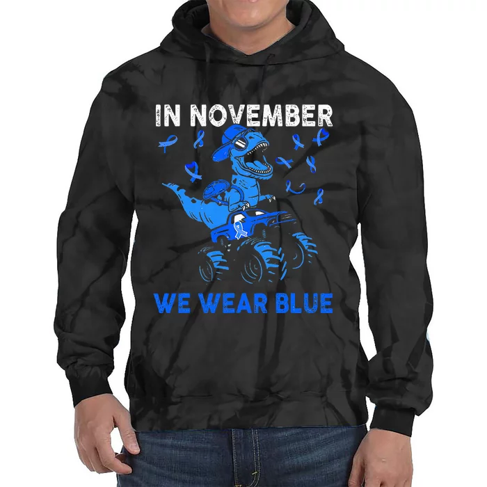 In November We Wear Blue Ribbon Diabetes Awareness Tie Dye Hoodie