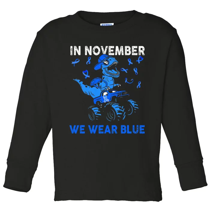 In November We Wear Blue Ribbon Diabetes Awareness Toddler Long Sleeve Shirt