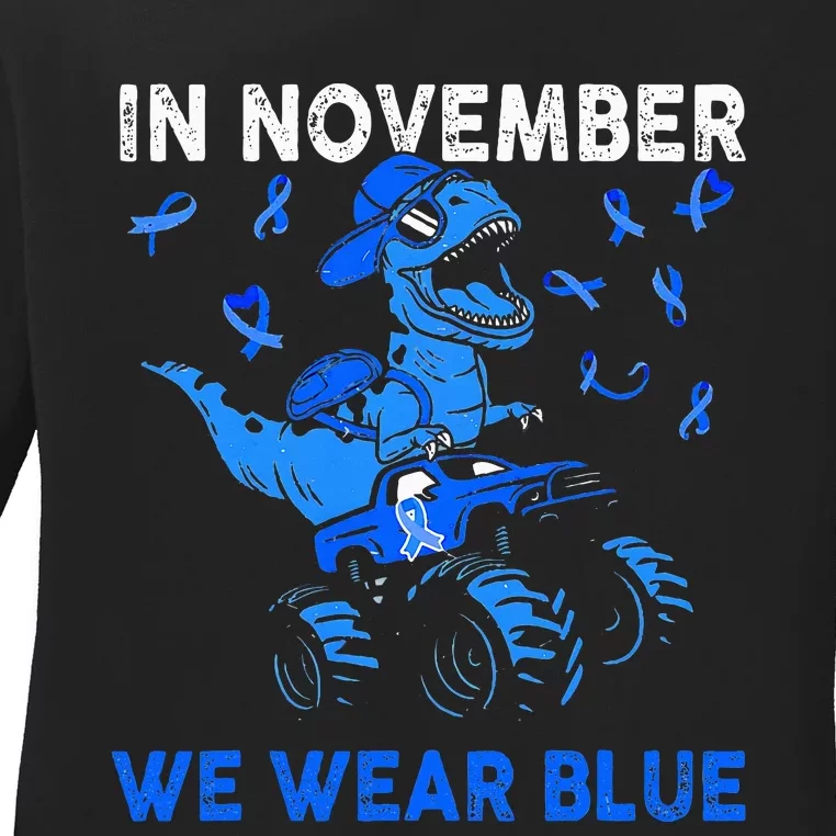 In November We Wear Blue Ribbon Diabetes Awareness Ladies Long Sleeve Shirt