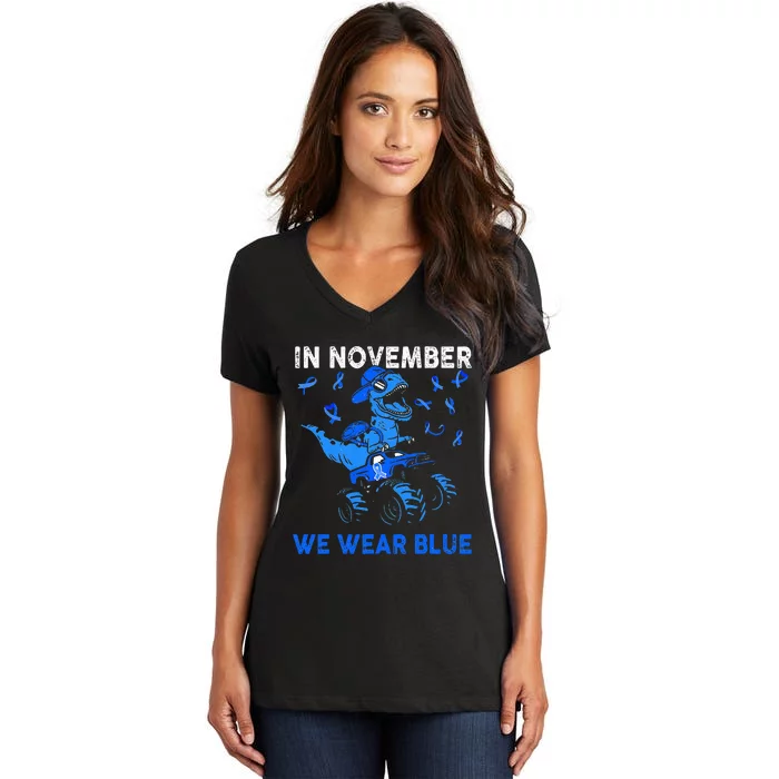 In November We Wear Blue Ribbon Diabetes Awareness Women's V-Neck T-Shirt