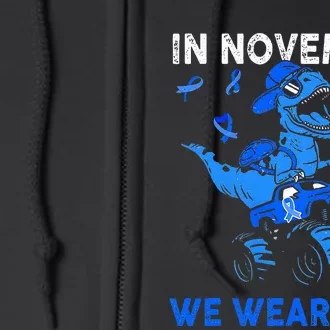 In November We Wear Blue Ribbon Diabetes Awareness Full Zip Hoodie