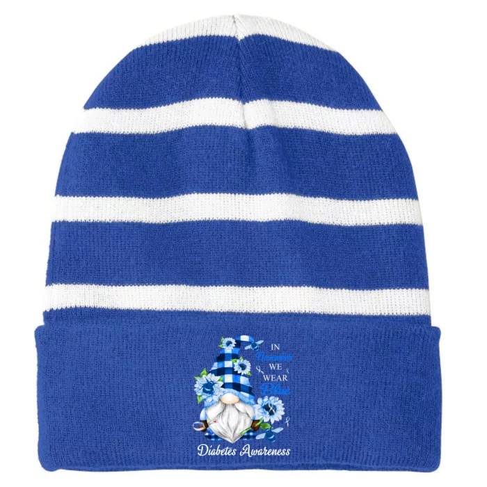 In November We Wear Blue Gnomes Diabetes Awareness Gift Striped Beanie with Solid Band