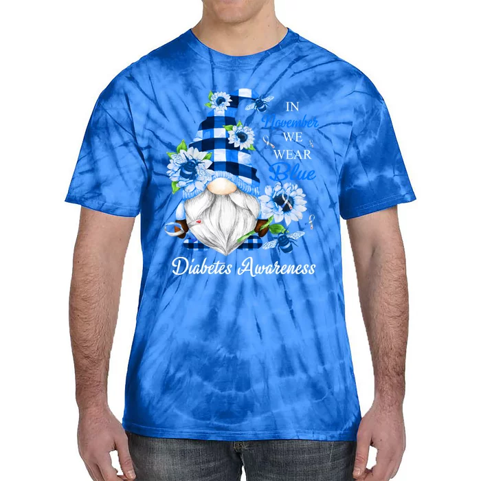 In November We Wear Blue Gnomes Diabetes Awareness Gift Tie-Dye T-Shirt