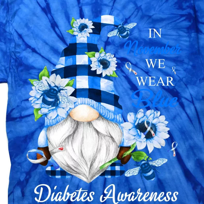 In November We Wear Blue Gnomes Diabetes Awareness Gift Tie-Dye T-Shirt