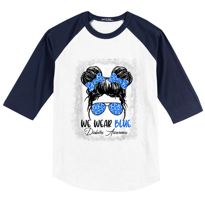 In November We Wear Blue Messy Bun Diabetes Awareness Baseball Sleeve Shirt