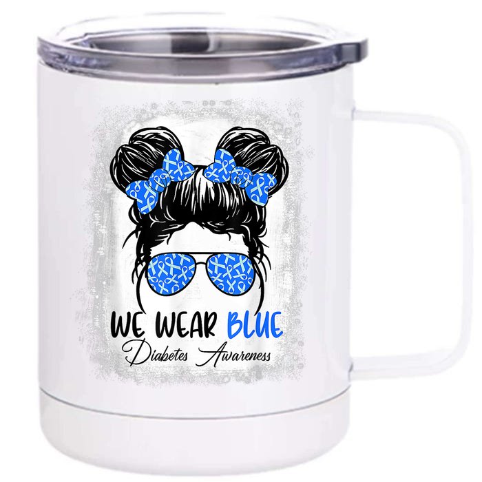 In November We Wear Blue Messy Bun Diabetes Awareness Front & Back 12oz Stainless Steel Tumbler Cup