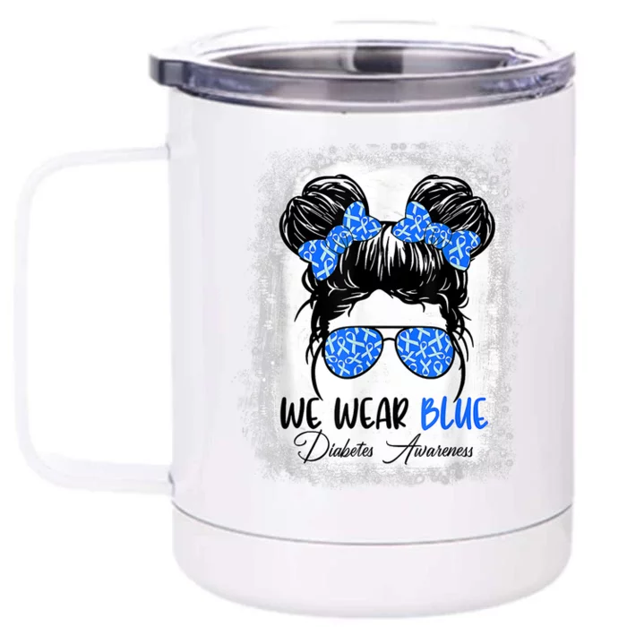 In November We Wear Blue Messy Bun Diabetes Awareness Front & Back 12oz Stainless Steel Tumbler Cup