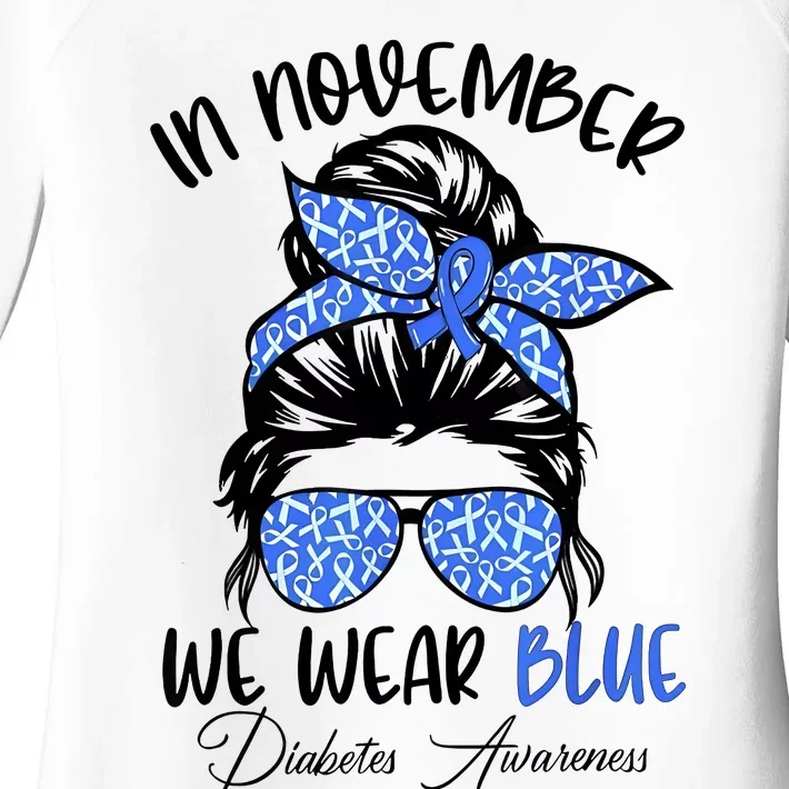 In November We Wear Blue Messy Bun Diabetes Support Women's Perfect Tri Tunic Long Sleeve Shirt