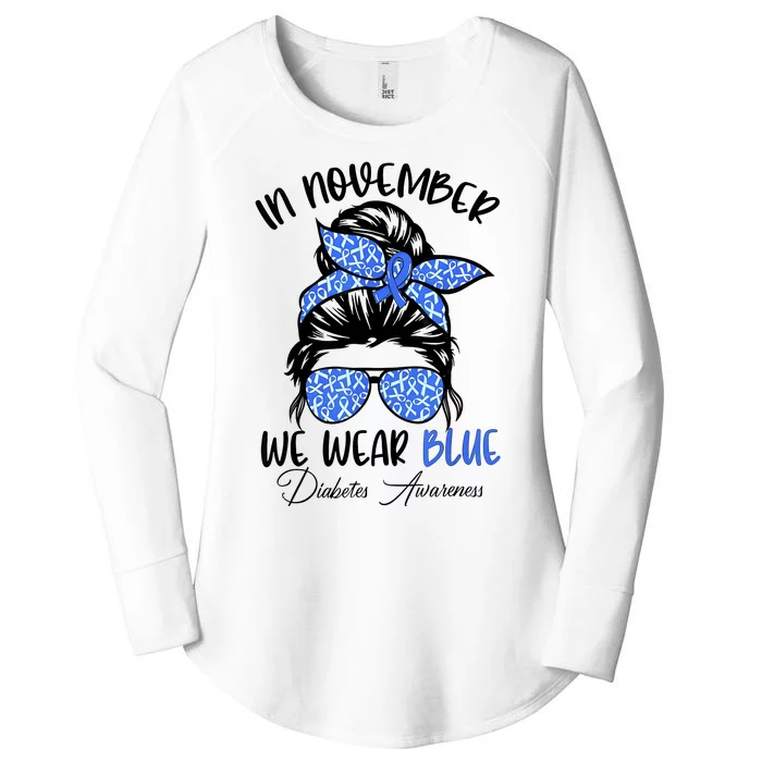 In November We Wear Blue Messy Bun Diabetes Support Women's Perfect Tri Tunic Long Sleeve Shirt