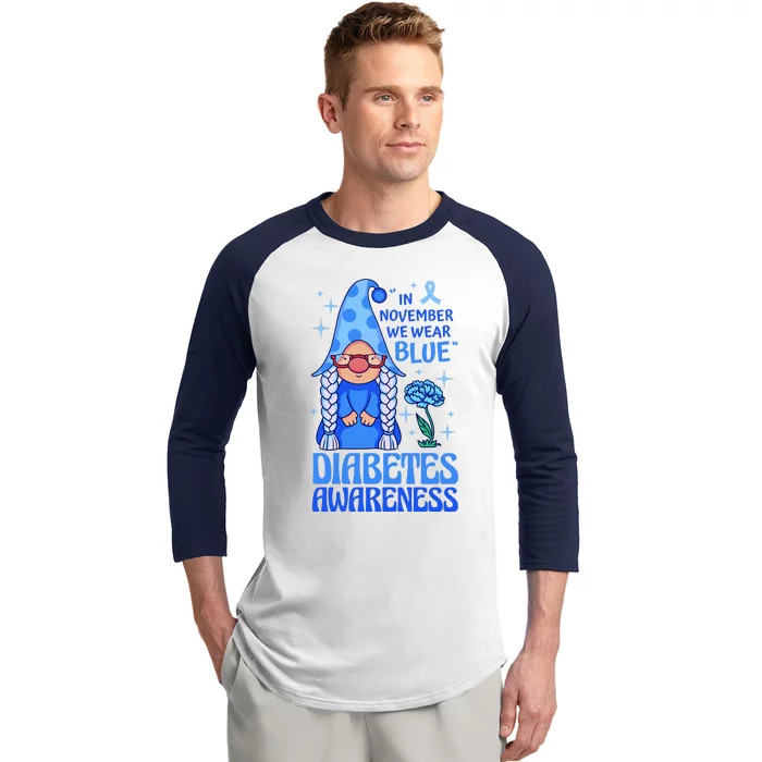 In November We Wear Blue For Diabetes Awareness Baseball Sleeve Shirt