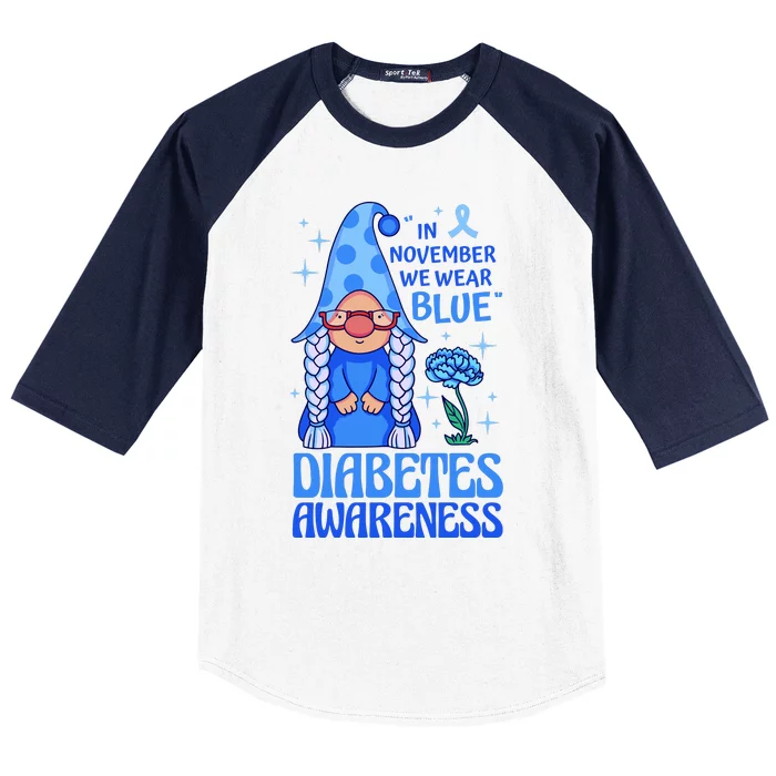 In November We Wear Blue For Diabetes Awareness Baseball Sleeve Shirt