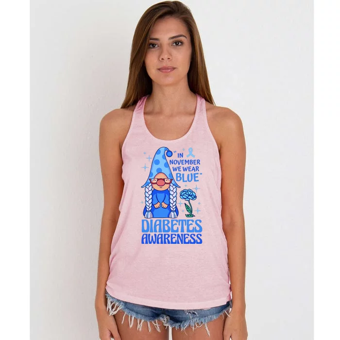 In November We Wear Blue For Diabetes Awareness Women's Knotted Racerback Tank