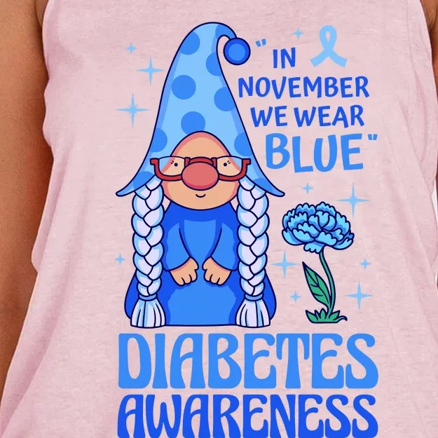 In November We Wear Blue For Diabetes Awareness Women's Knotted Racerback Tank