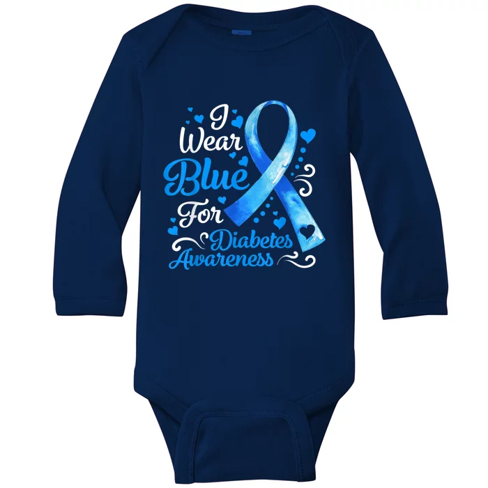 In November We Wear Blue Ribbon Diabetes Awareness Month Baby Long Sleeve Bodysuit