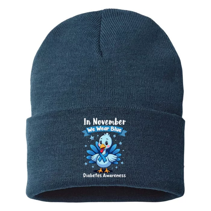 In November We Wear Blue Thanksgiving Diabetes Awareness Sustainable Knit Beanie