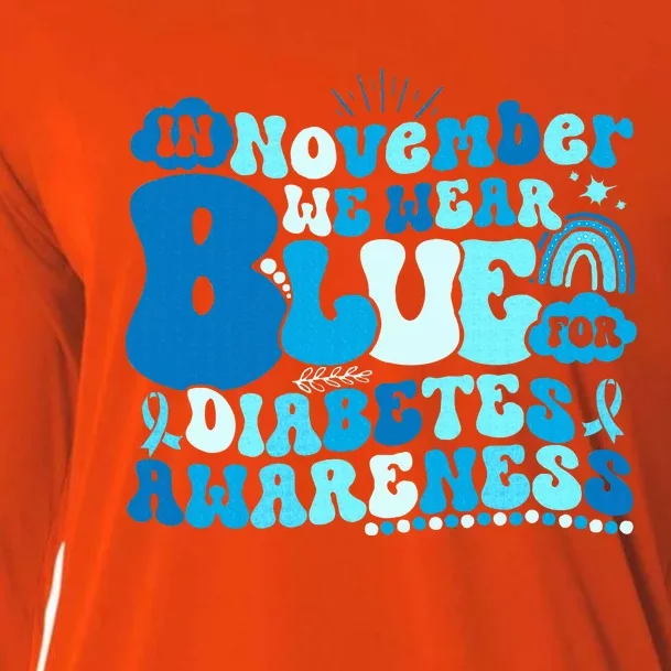 In November We Wear Blue Groovy Diabetic Diabetes Awareness Cooling Performance Long Sleeve Crew