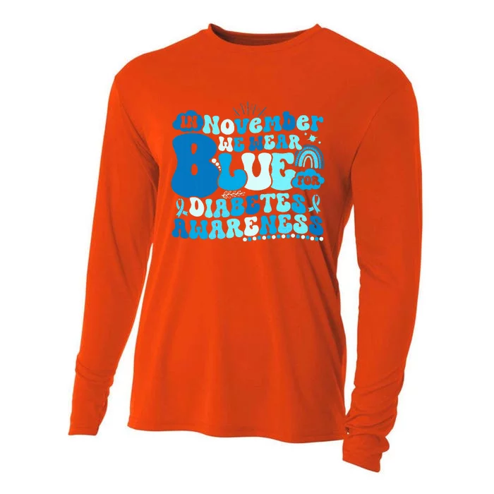 In November We Wear Blue Groovy Diabetic Diabetes Awareness Cooling Performance Long Sleeve Crew