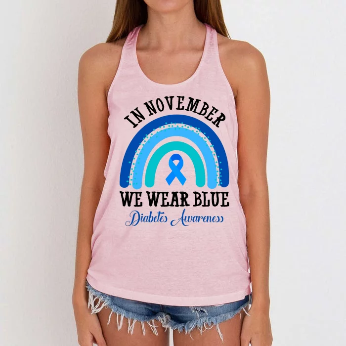 In November We Wear Blue Diabetes Awareness Rainbow Women's Knotted Racerback Tank