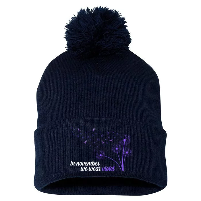 In November We Wear Violet Alzheimer Awareness Pom Pom 12in Knit Beanie