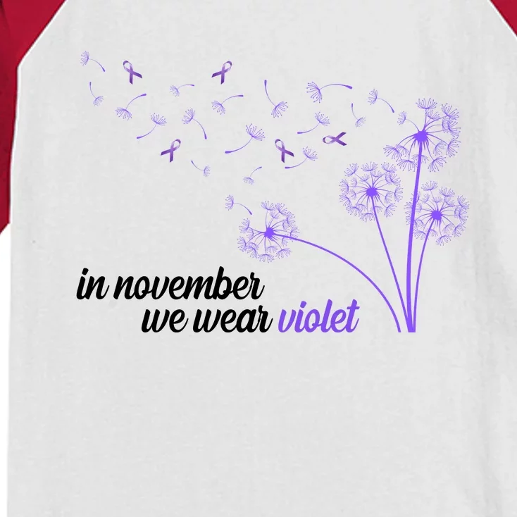 In November We Wear Violet Alzheimer Awareness Kids Colorblock Raglan Jersey