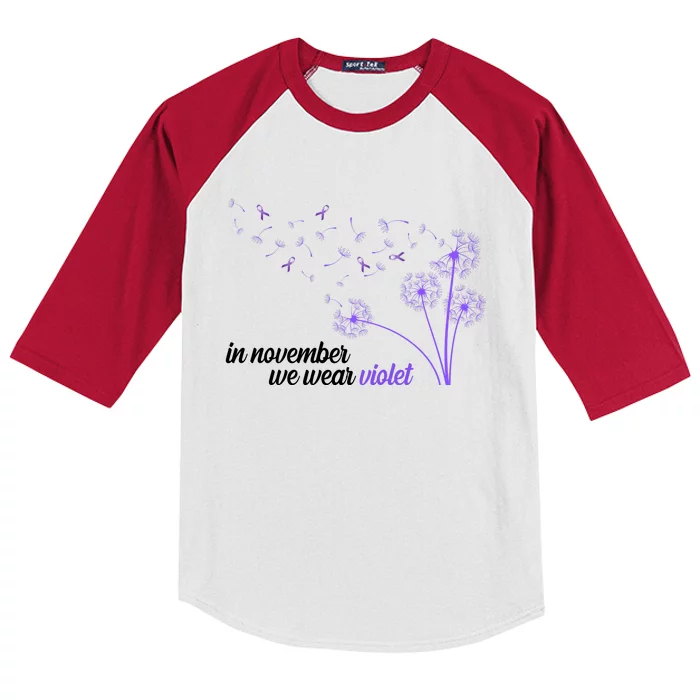 In November We Wear Violet Alzheimer Awareness Kids Colorblock Raglan Jersey