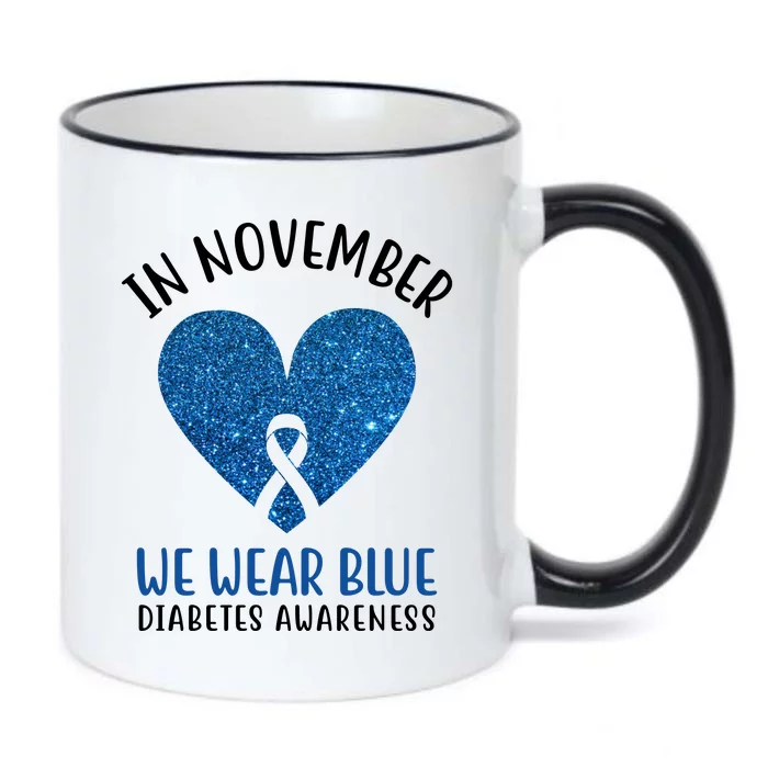 In November We Wear Blue Diabetes Awareness Heart Ribbon Black Color Changing Mug