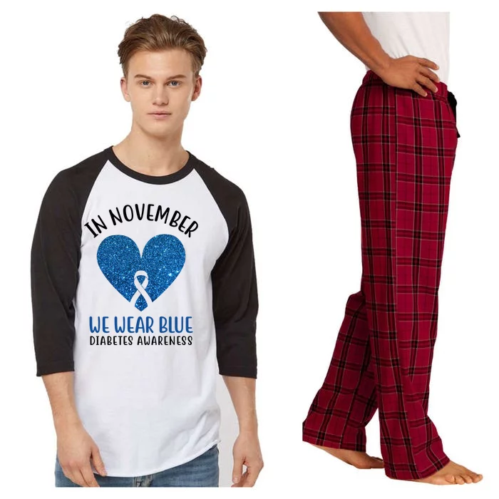 In November We Wear Blue Diabetes Awareness Heart Ribbon Raglan Sleeve Pajama Set