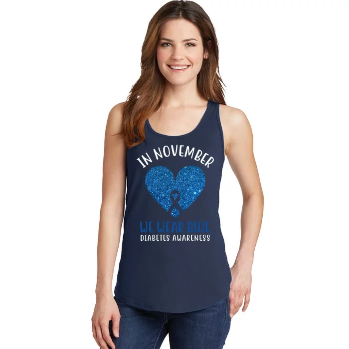 In November We Wear Blue Diabetes Awareness Heart Ribbon Ladies Essential Tank