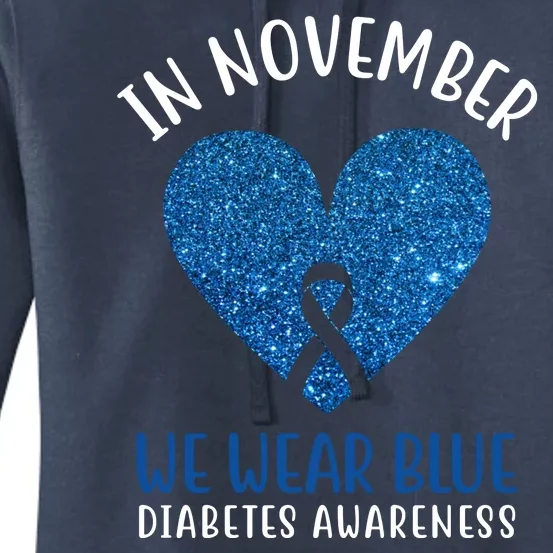 In November We Wear Blue Diabetes Awareness Heart Ribbon Women's Pullover Hoodie