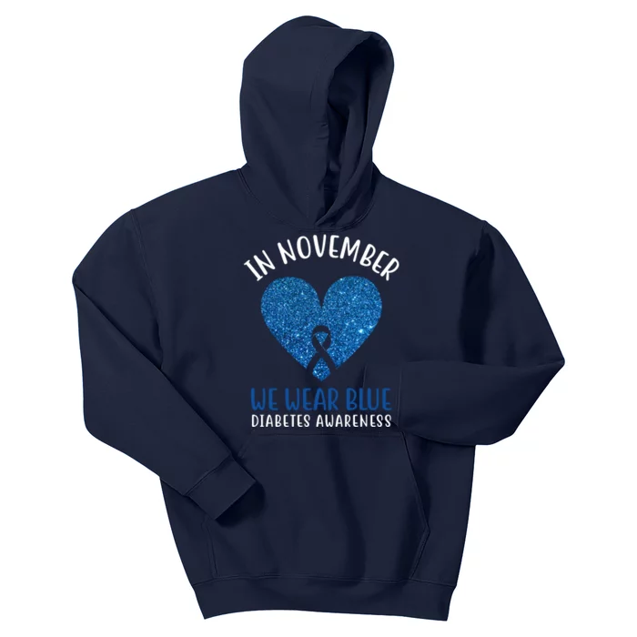 In November We Wear Blue Diabetes Awareness Heart Ribbon Kids Hoodie