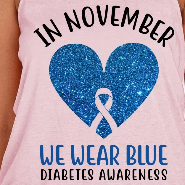 In November We Wear Blue Diabetes Awareness Heart Ribbon Women's Knotted Racerback Tank